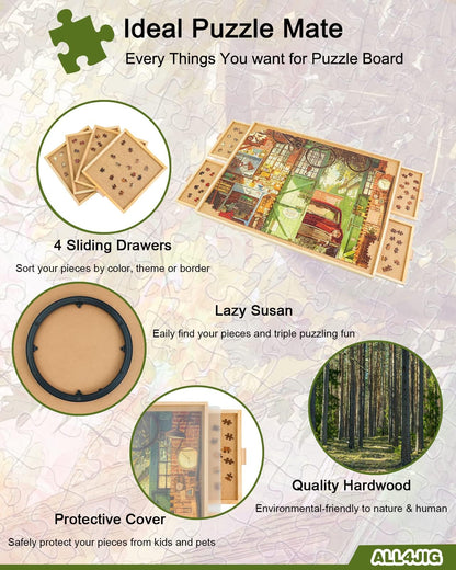 ALL4JIG 1500 Piece Rotating Puzzle Board with Drawers and Cover,25"x34"Portable Wooden Jigsaw Puzzle Table for Adults Portable,Lazy Susan Spinning Puzzle Boards Birthday Gift for mom Nirvana Guru