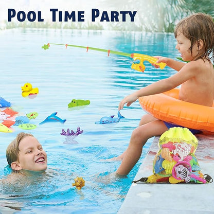 CozyBomB™ Magnetic Fishing Toys Game Set for Kids | Water Table Bathtub Kiddie Pool Party & Pole Rod Net, Plastic Floating Fish Toddler Color Ocean Sea Animals Birthday Age 3 4 5 6 Year nirvanaguru