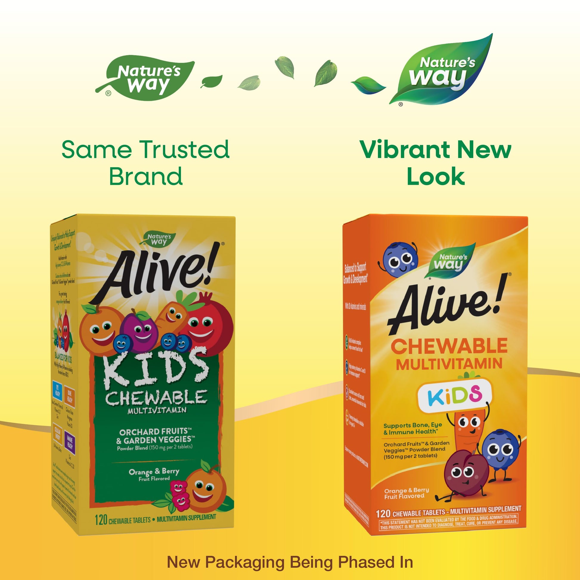 Nature's Way Alive! Children's Daily Chewable Multivitamin, Supports Bone, Eye, and Immune Health*, Orange & Berry Fruit Flavored, Gluten Free, 120 Chewable Tablets (Packaging May Vary) - Nirvana Guru