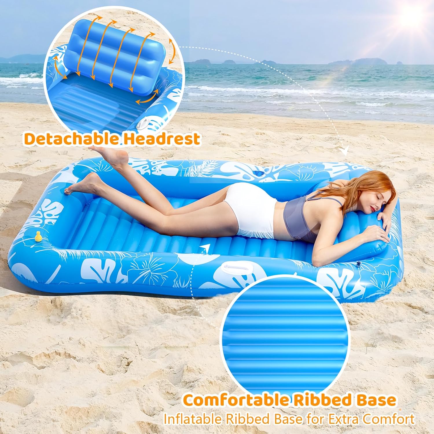 Inflatable Tanning Pool Lounger Float with Sprinkler, 77" x 48" Pool Floats Adult with Pillow, 6 in 1 Suntan Tub Raft Floatie with Drink Holder Sunbathing Water Lounge Nirvana Guru