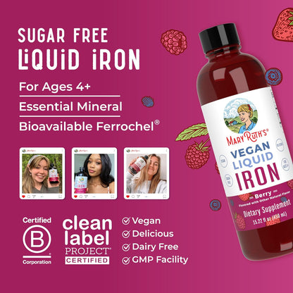 MaryRuth Organics Iron Supplement for Women Men & Kids, Liquid Iron Supplement for Women Men & Kids, Iron for Healthy Blood & Oxygen, Ages 4 & Up, Sugar Free, Vegan, Non-GMO, Gluten Free, 15.22 Fl Oz - Nirvana Guru