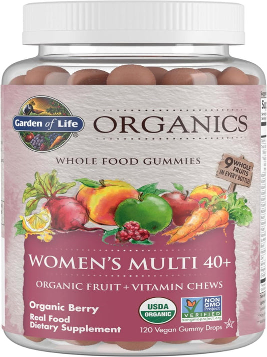 Garden of Life Organics Women 40+ Gummy Vitamins - Berry - Certified Organic, Non-GMO, Vegan, Kosher Complete Multi - Methyl B12, C & D3 - Gluten, Soy & Dairy Free, 120 Real Fruit Gummies - Nirvana Guru