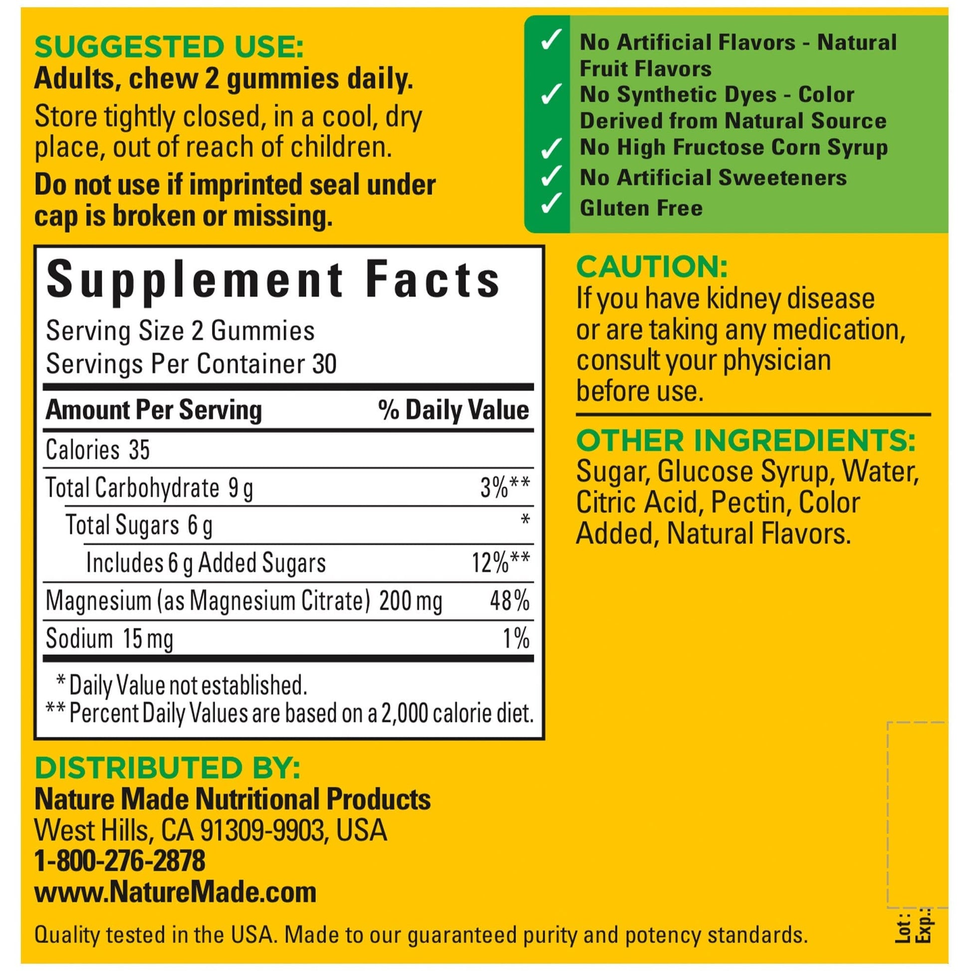 Nature Made High Absorption Magnesium Citrate 200 mg per serving, Magnesium Supplement for Muscle, Nerve, Bone and Heart Support, 60 Magnesium Gummies, 30 Day Supply - Nirvana Guru