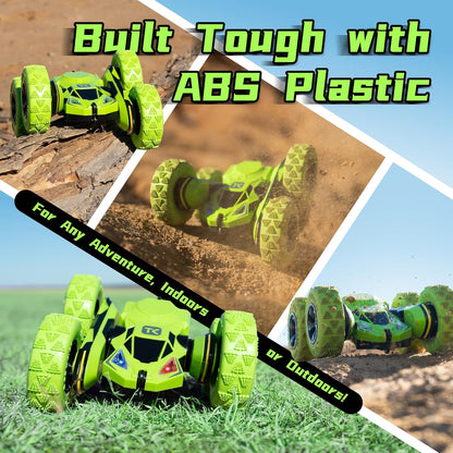 Threeking RC Stunt Cars Remote Control Car Double-Sided Driving 360-degree Flips Rotating Car Toy, Green Nirvana Guru