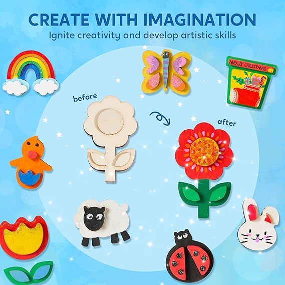 JOYIN 12 Wooden Magnet Creativity Arts & Crafts Painting Kit for Kids, Decorate Your Own Painting Gift for Easter Basket Stuffers, Birthday Parties and Family Crafts, Party Favors for Boys Girls nirvanaguru