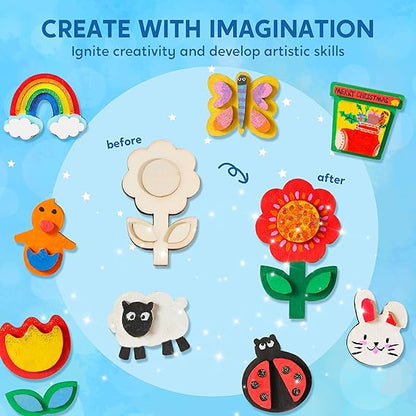 JOYIN 12 Wooden Magnet Creativity Arts & Crafts Painting Kit for Kids, Decorate Your Own Painting Gift for Easter Basket Stuffers, Birthday Parties and Family Crafts, Party Favors for Boys Girls nirvanaguru