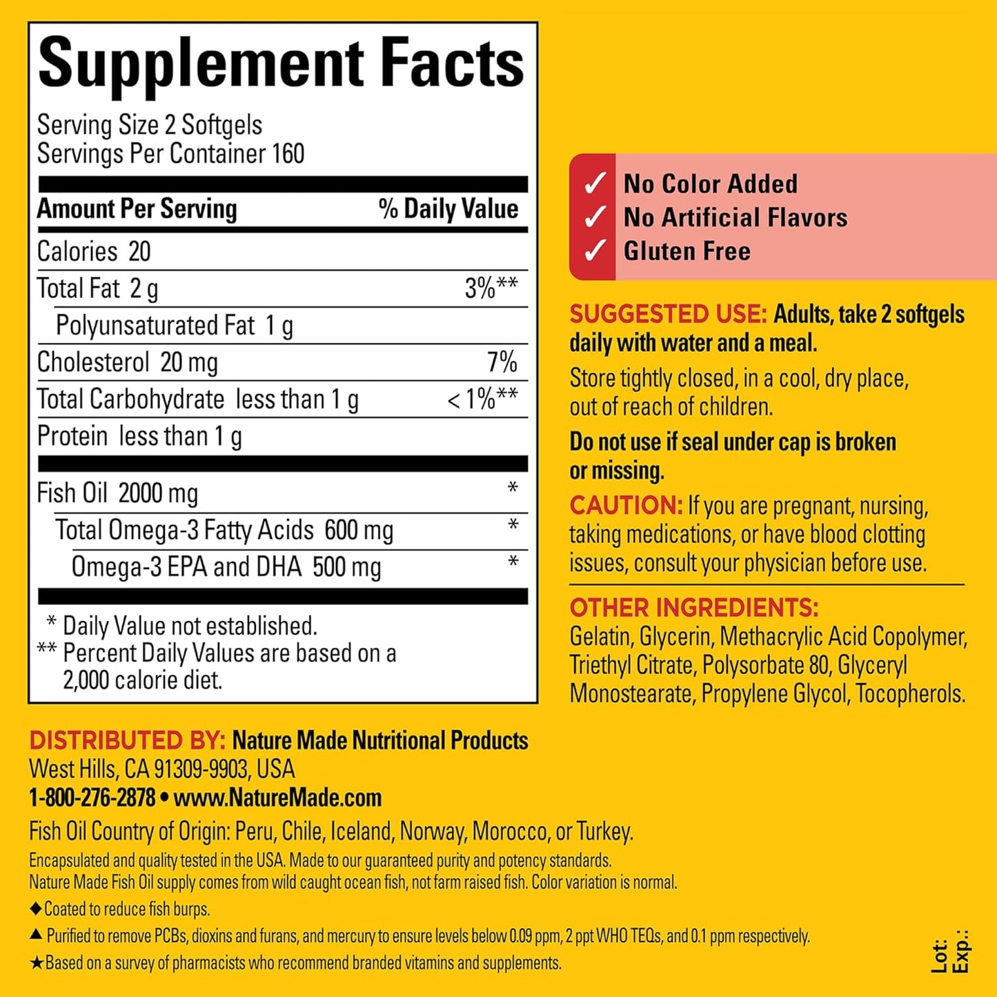 Nature Made Burp Less Fish Oil Omega 3 Supplements, 1000mg Softgels, Omega 3 Fish Oil Supplements for Healthy Heart Support, 320 Softgels, 160 Day Supply - Nirvana Guru