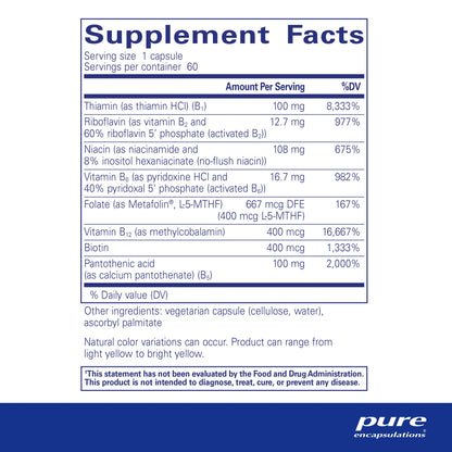 Pure Encapsulations B-Complex Plus - B Vitamins Supplement to Support Neurological Health, Cardiovascular Health, Energy Levels & Nervous System Support* - with Vitamin B12 & More - 120 Capsules Nirvana Guru
