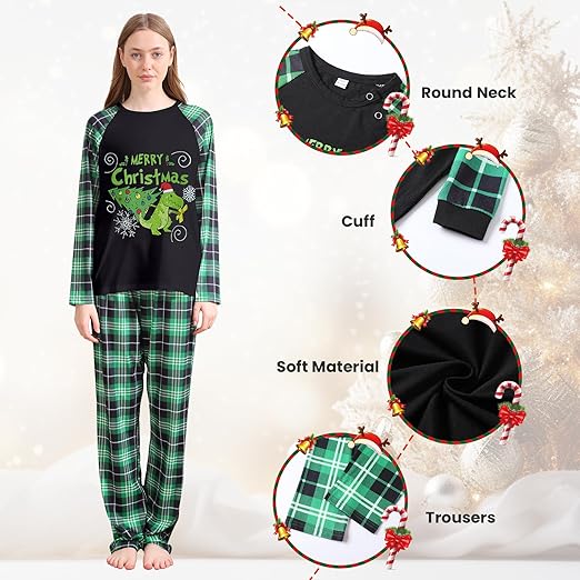 Matching Christmas Pajamas for Family Cute Printed Xmas Pajamas Set Holiday Family Sleepwear Sets for Womens Couples nirvanaguru