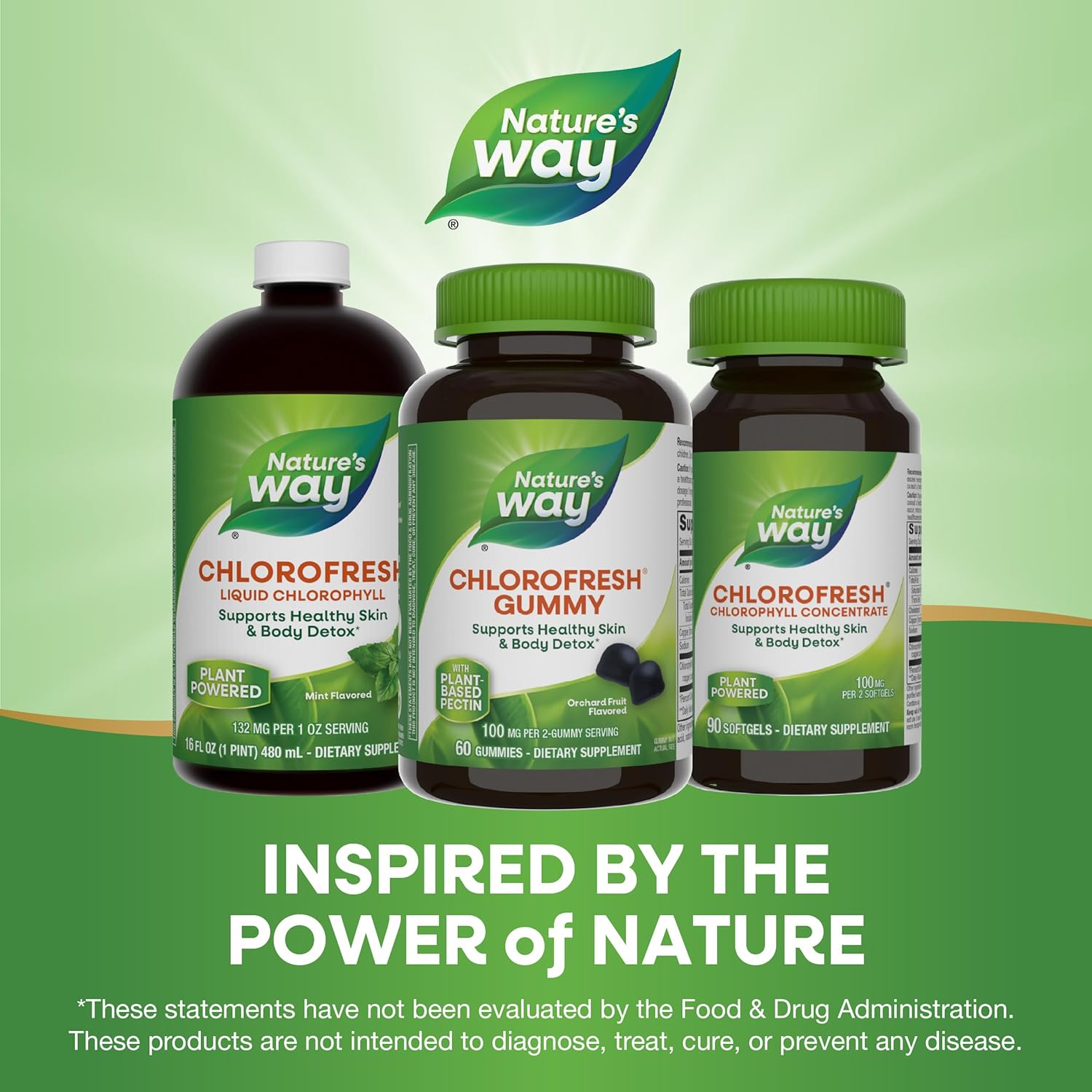 Nature’s Way Chlorofresh Chlorophyll Gummies, Supports Healthy Skin and Body Detox*, Internal Deodorant*, Orchard Fruit Flavored, 60 Gummies (Packaging May Vary) - Nirvana Guru