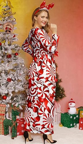 For G and PL Women's Ugly Christmas Maxi Dress Long Sleeve Graphic Outfit with Pockets nirvanaguru