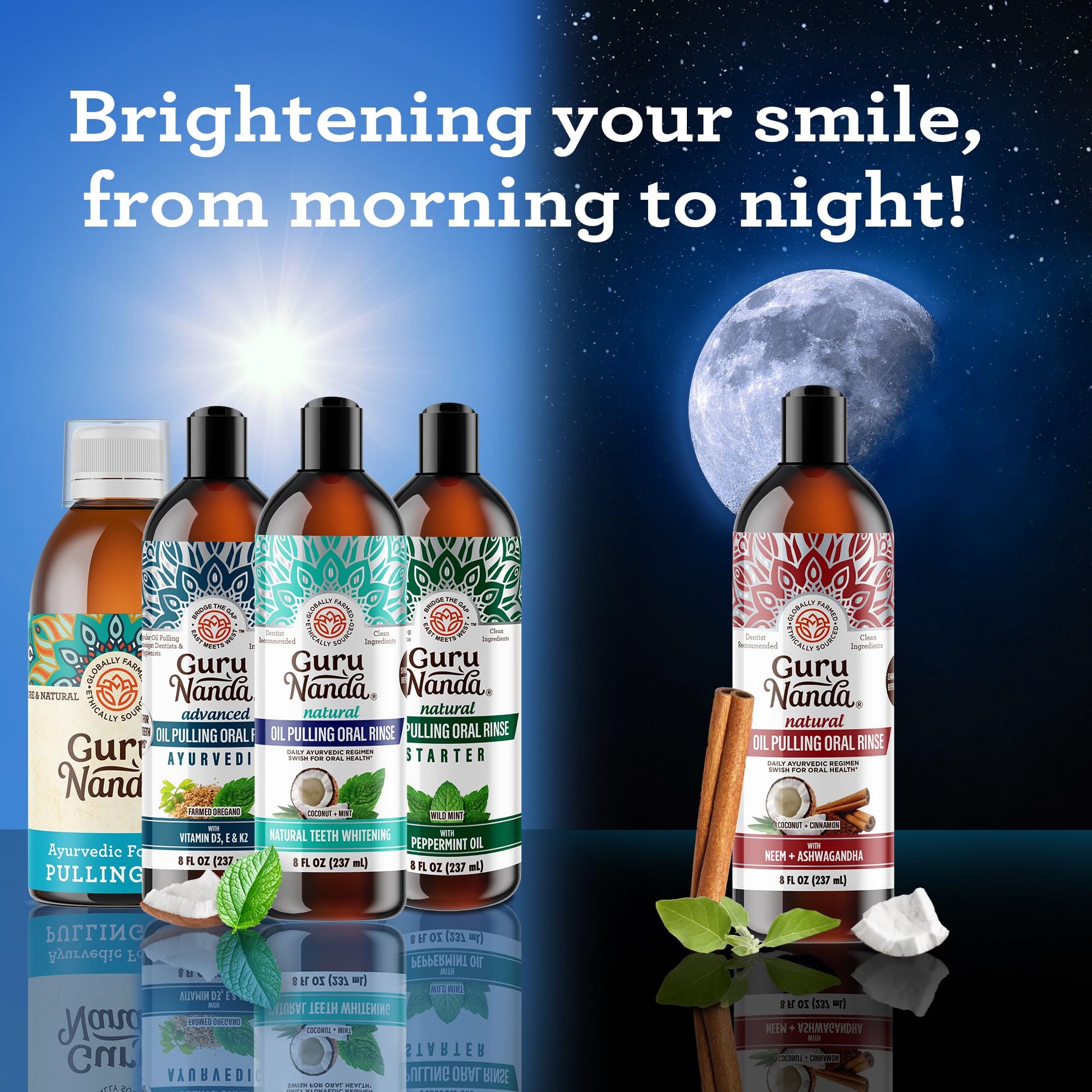 GuruNanda Starter Pulling Oil Mouthwash for Natural Teeth Whitening, Coconut and Peppermint Oil for Fresh Breath & Happy Gums, Alcohol-Free, 8 Oz Nirvana Guru