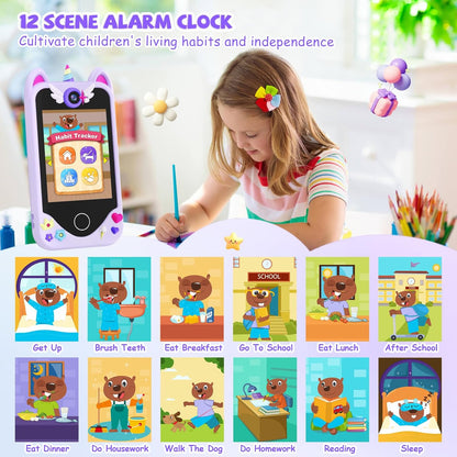 Kids Smart Phone for Girls Gifts - Toddler Christmas Birthday Gift for Age 3 4 5 6 Year Old, Kids Cell Phone Toy with Touchscreen, Dual Cameras, Learning, Kid Mp3 Player, Games with 32 GB Card Nirvana Guru