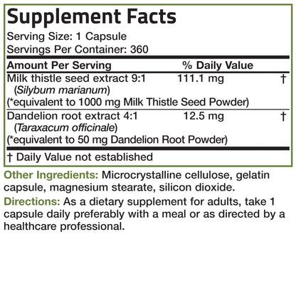 Bronson Milk Thistle Silymarin Marianum & Dandelion Root Liver Health Support, Antioxidant Support, Detox, 120 Capsules