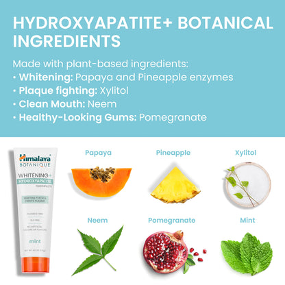 Himalaya Botanique Whitening + Hydroxyapatite Toothpaste, Mint Flavor - Nano Hydroxyapatite to Support Remineralization and Restore Enamel, Appropriate for Sensitive Teeth - Vegan, Gluten Free, 4 oz - Nirvana Guru