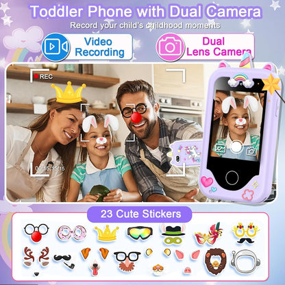 Kids Smart Phone for Girls, Christmas Birthday Gifts for Girls Age 3-10 Kids Toys Cell Phone, 2.8" Touchscreen Toddler Learning Play Toy Phone with Dual Camera, Game, Music Player, 8GB Card Purple Nirvana Guru