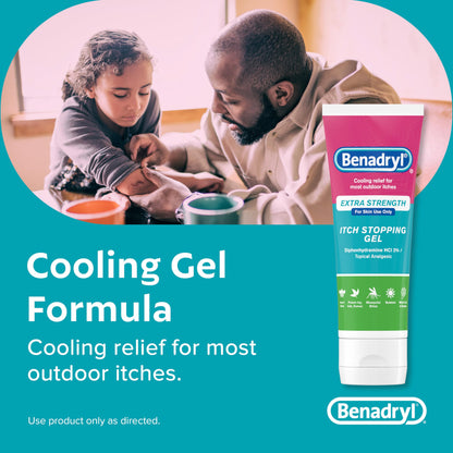 Benadryl Extra Strength Anti Itch Relief Gel, 2% Diphenhydramine HCl, Relief from Insect Bites, Sunburn & More, Great for Camping Essentials, 3.5 fl oz