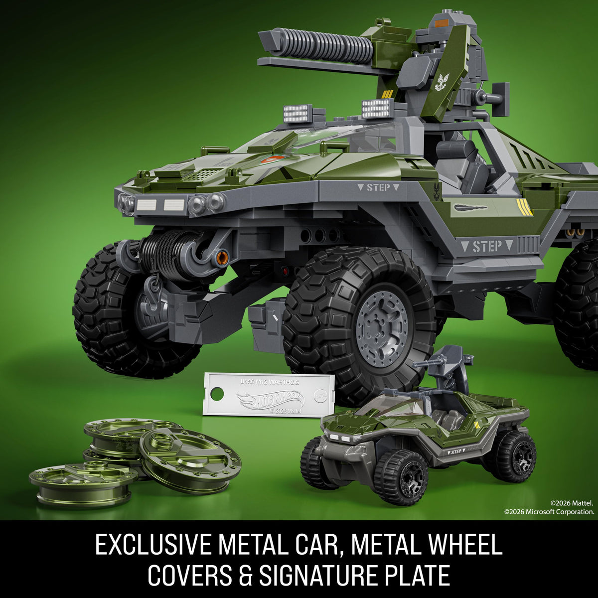 Mattel Brick Shop Hot Wheels Elite Series Halo Building Set, UNSC M12 Warthog with 935 Pieces, Realistic Details and Custom Decals, Adult Collectors