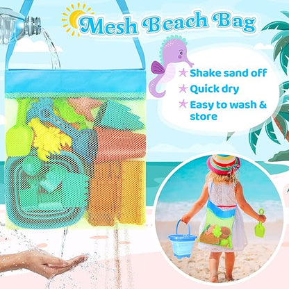 Collapsible Beach Toys for Kids Toddlers, Collapsible Sand Bucket and Shovels Set with Mesh Bag,Travel Sand Castle Building Kit, Sandbox Toys, Foldable Beach Essentials for Toddlers Kids Age 3-10 ﻿ nirvanaguru
