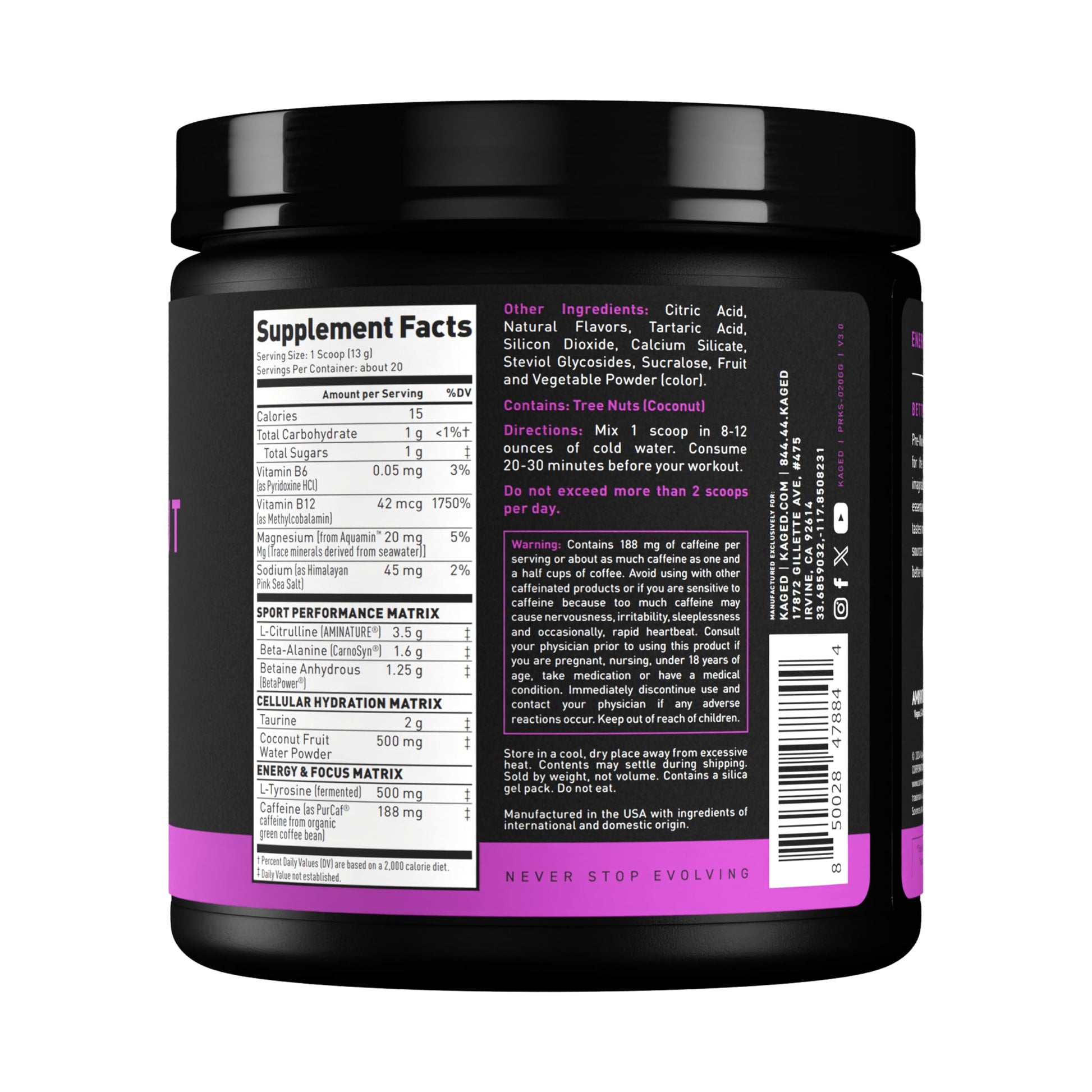 Kaged Sport Pre Workout Powder for Men & Women, Mango Lime, Sport Certified, 188mg Caffeine, Nitric Oxide Supplement, Beta Alanine for Energy, Weightlifting, Cardio Endurance & Strength, 20 Servings Nirvana Guru