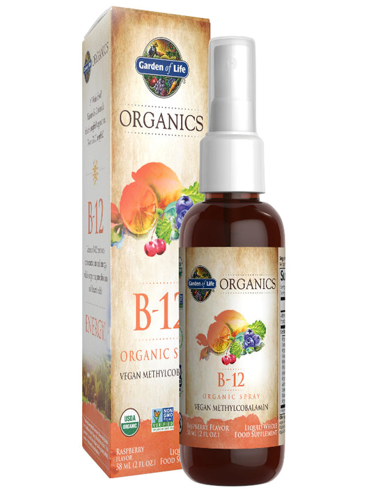 Garden of Life Organics B12 Vitamin - Whole Food B-12 for Metabolism and Energy, Raspberry, 2oz Liquid - Nirvana Guru