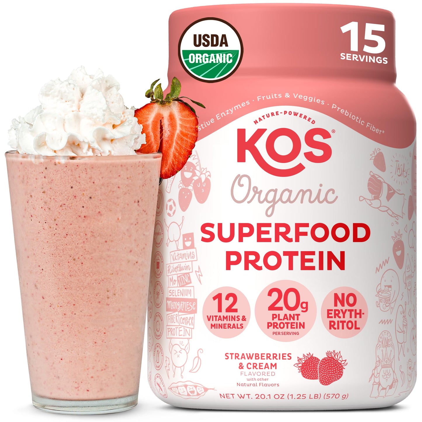 KOS Vegan Protein Powder Erythritol Free, Vanilla USDA Organic - Pea Protein Blend, Plant Based Superfood Rich in Vitamins & Minerals - Keto, Dairy Free - Meal Replacement for Women & Men, 28 Servings - Nirvana Guru