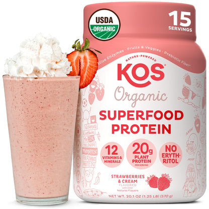 KOS Vegan Protein Powder Erythritol Free, Vanilla USDA Organic - Pea Protein Blend, Plant Based Superfood Rich in Vitamins & Minerals - Keto, Dairy Free - Meal Replacement for Women & Men, 28 Servings - Nirvana Guru