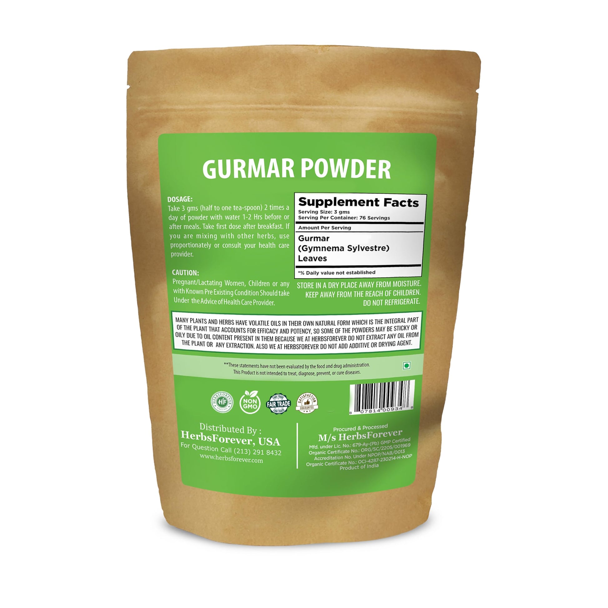 Gurmar Powder Leaves Powder Gymnema Sylvestre Support Healthy Sweet Level Non GMO, Organic, Vegan 230 GMS Nirvana Guru