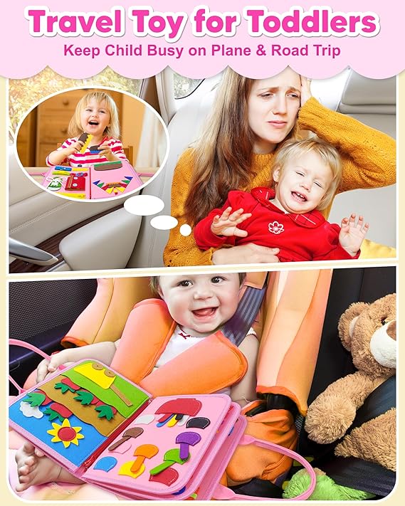 Exorany Busy Board Montessori Toys for Toddler Girl Birthday Gifts, Busy Book Sensory Learning Toys for Toddlers, Toddler Girl Airplane Car Travel Toy Educational Activities nirvanaguru