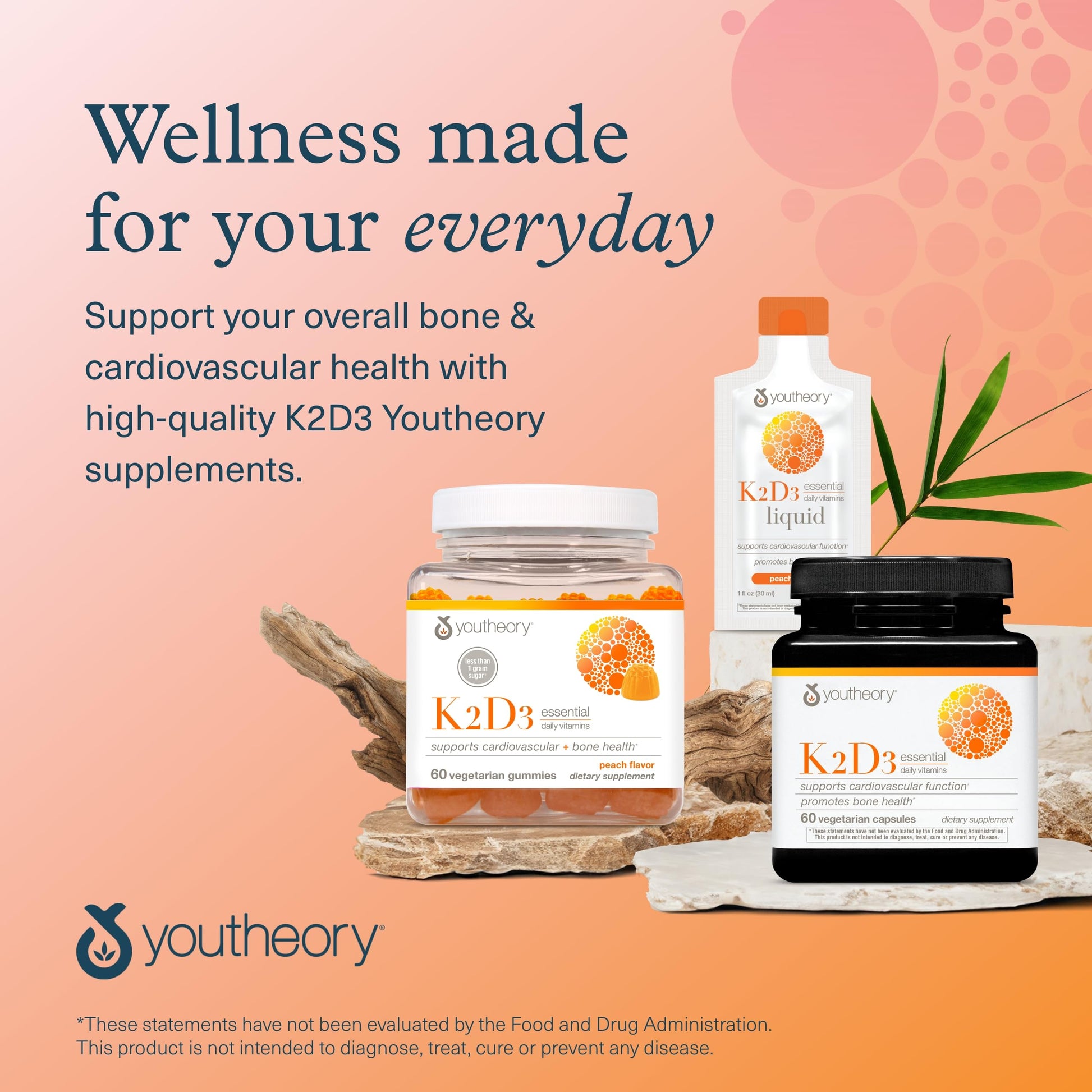 Youtheory K2D3 - Bone & Heart Health Support* - Combines Vitamin D3 & Vitamin K2 - Dairy, Soy & Gluten Free - 60 Vegetarian Capsules - Nirvana Guru