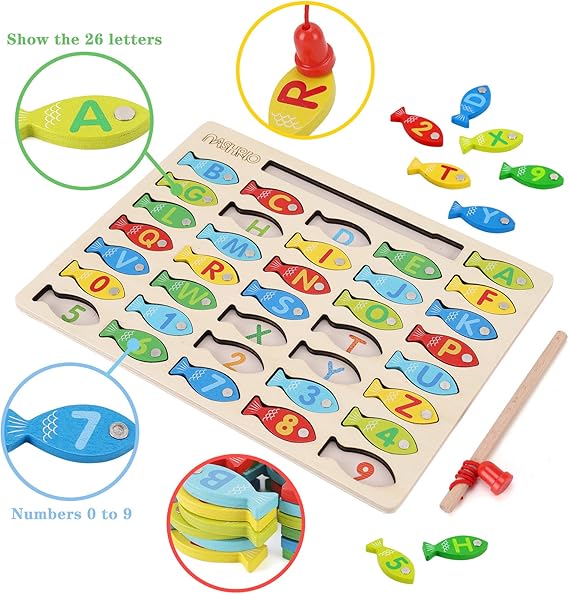 Magnetic Wooden Fishing Game Toy for Toddlers – Alphabet & Number Puzzle | Preschool Learning ABC Math Educational Toys for Kids Ages 3–5, Boys & Girls nirvanaguru