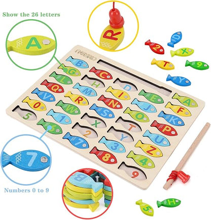 Magnetic Wooden Fishing Game Toy for Toddlers – Alphabet & Number Puzzle | Preschool Learning ABC Math Educational Toys for Kids Ages 3–5, Boys & Girls nirvanaguru