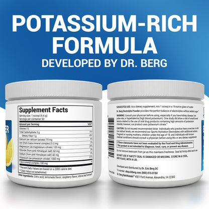 Dr. Berg Zero Sugar Hydration Keto Electrolyte Powder - Enhanced w/ 1000 mg of Potassium & Real Pink Himalayan Salt (NOT Table Salt) - Raspberry & Lemon Flavor Hydration Drink Supplement, 100 Servings Nirvana Guru