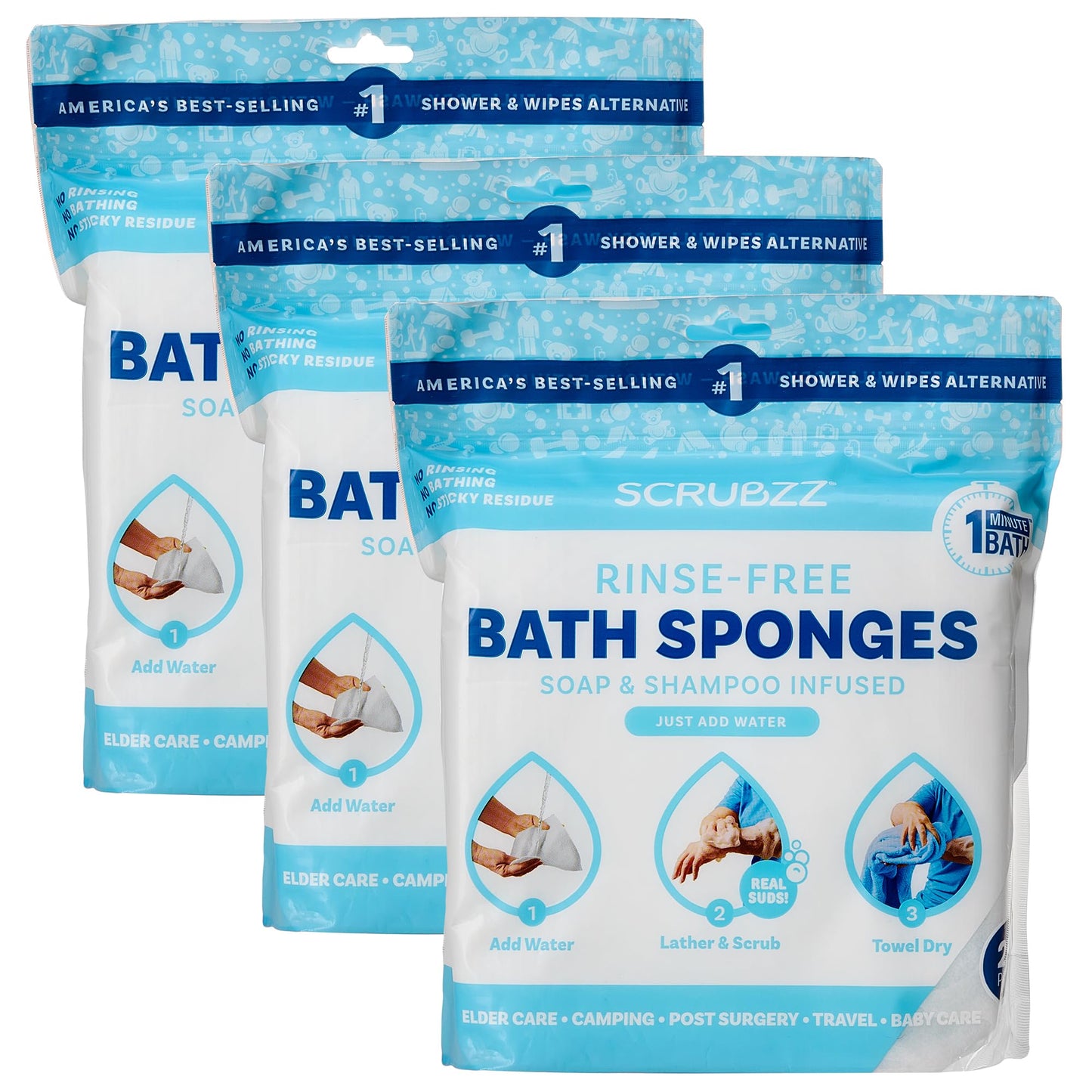 Scrubzz Disposable Rinse Free Bathing Wipes - 25 Pack - All-in-1 Single Use Shower Wipes, Simply Dampen, Lather, and Dry Without Shampoo or Rinsing Nirvana Guru
