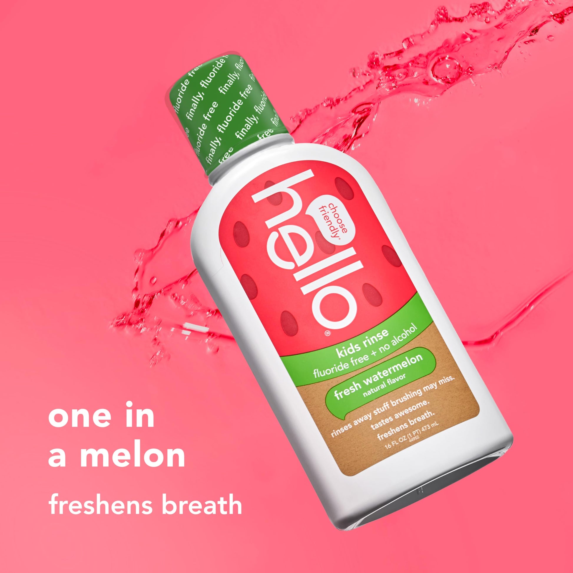Hello Natural Watermelon Flavor Kids Fluoride Free Rinse, Alcohol Free, Vegan, SLS Free, Mouthwash for Kids Age 6 and Up, 16 Fl Oz (Pack of 3) Nirvana Guru