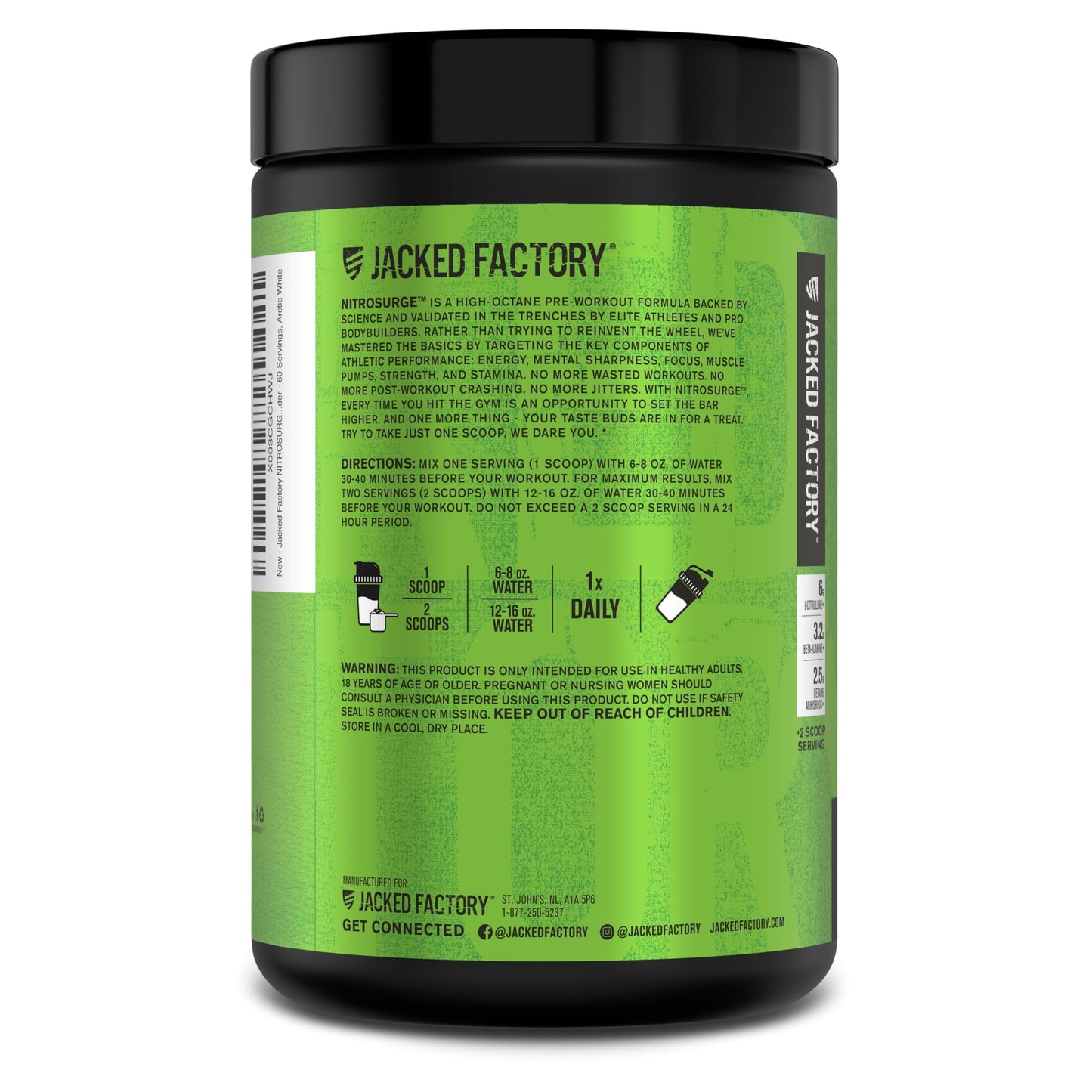 Jacked Factory NITROSURGE Pre Workout Supplement - Energy Booster, Instant Strength Gains, Clear Focus & Intense Pumps - NO Booster & Powerful Preworkout Energy Powder - 30 Servings, Blue Raspberry