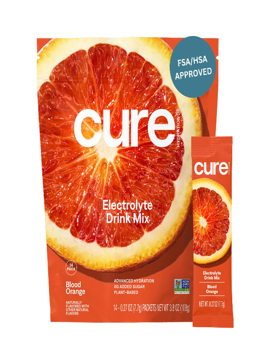 Cure Hydration | Plant-Based Electrolyte Drink Mix | No Added Sugar | FSA & HSA | Dehydration Relief Powder Made with Coconut Water | Non-GMO | Vegan | Pouch of 14 Packets - Berry Pomegranate