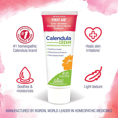 Boiron Calendula Cream for First Aid, Minor Burns, Cuts, Scrapes, Insect Bits and Sunburn - 2.5 oz - Nirvana Guru