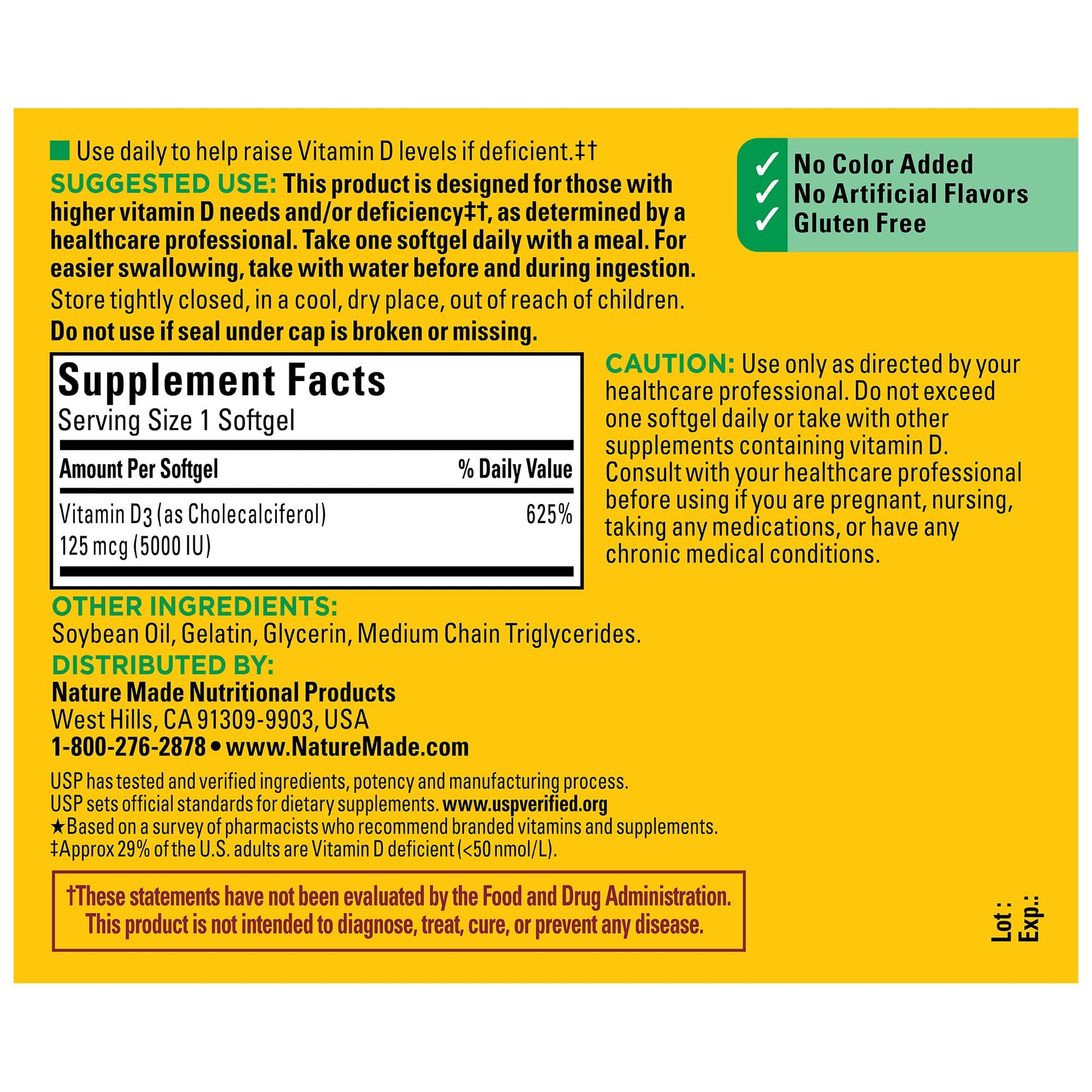 Nature Made Extra Strength Vitamin D3 5000 IU (125 mcg), Dietary Supplement for Bone, Teeth, Muscle and Immune Health Support, 180 Softgels, 180 Day Supply - Nirvana Guru