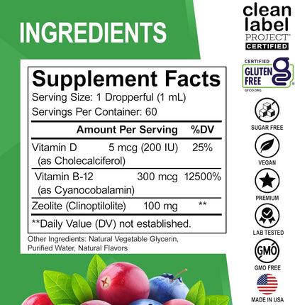 Zeolite Detox for Kids Liquid Drops - Advanced Clinoptilolite with Pure Vitamins B12 & D - Kids Gentle Body Daily Cleanse Focus & Speech Extra Clinoptilolite Zeolite Drops Detox Cleanse Supplement 2oz Nirvana Guru