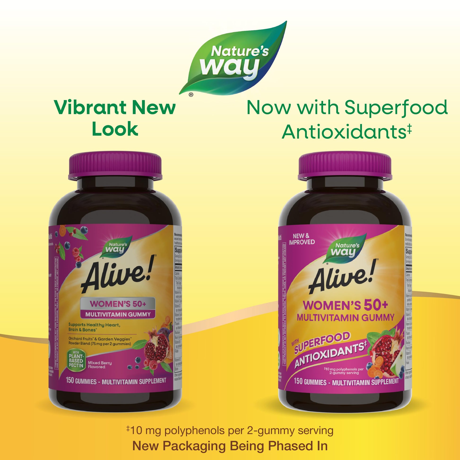Nature's Way Alive Women’s 50+ Daily Gummy Multivitamins, Supports Multiple Body Systems*, Supports Healthy Heart, Brain & Bones,* B-Vitamins, Mixed Berry Flavored, 150 Gummies (Packaging May Vary) - Nirvana Guru