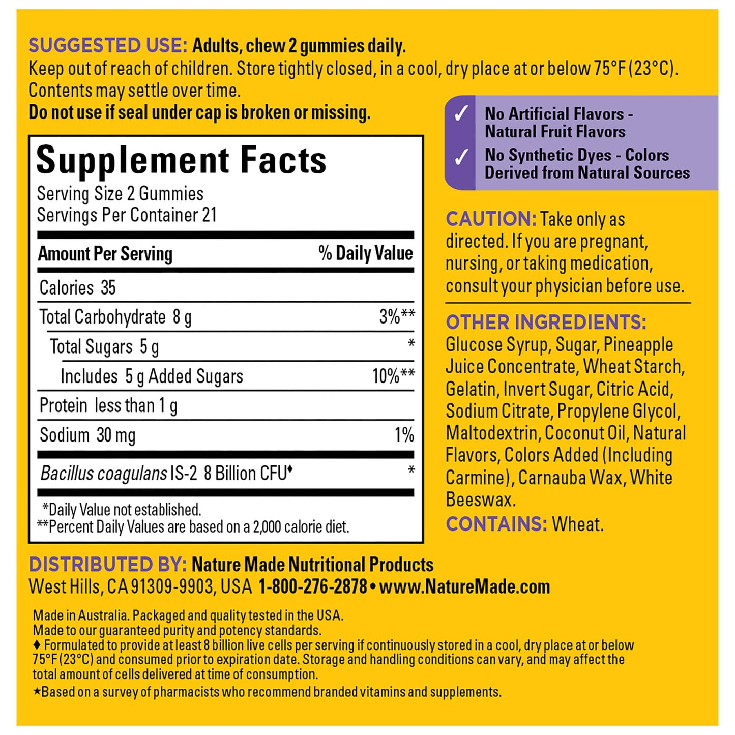 Nature Made Probiotics Extra Strength Dosage, Probiotics for Women and Men 8 Billion CFU per 2 Gummies, 42 Probiotic Gummies, 21 Day Supply - Nirvana Guru