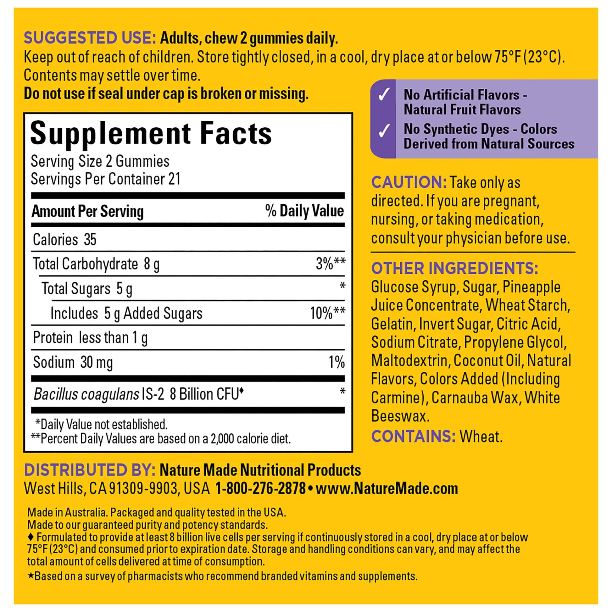 Nature Made Probiotics Extra Strength Dosage, Probiotics for Women and Men 8 Billion CFU per 2 Gummies, 42 Probiotic Gummies, 21 Day Supply - Nirvana Guru