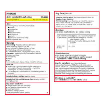 Tylenol Extra Strength Acetaminophen Rapid Release Gels, Extra Strength Pain Reliever & Fever Reducer, Gelcaps with Laser-Drilled Holes, 500 mg Acetaminophen, 100 ct