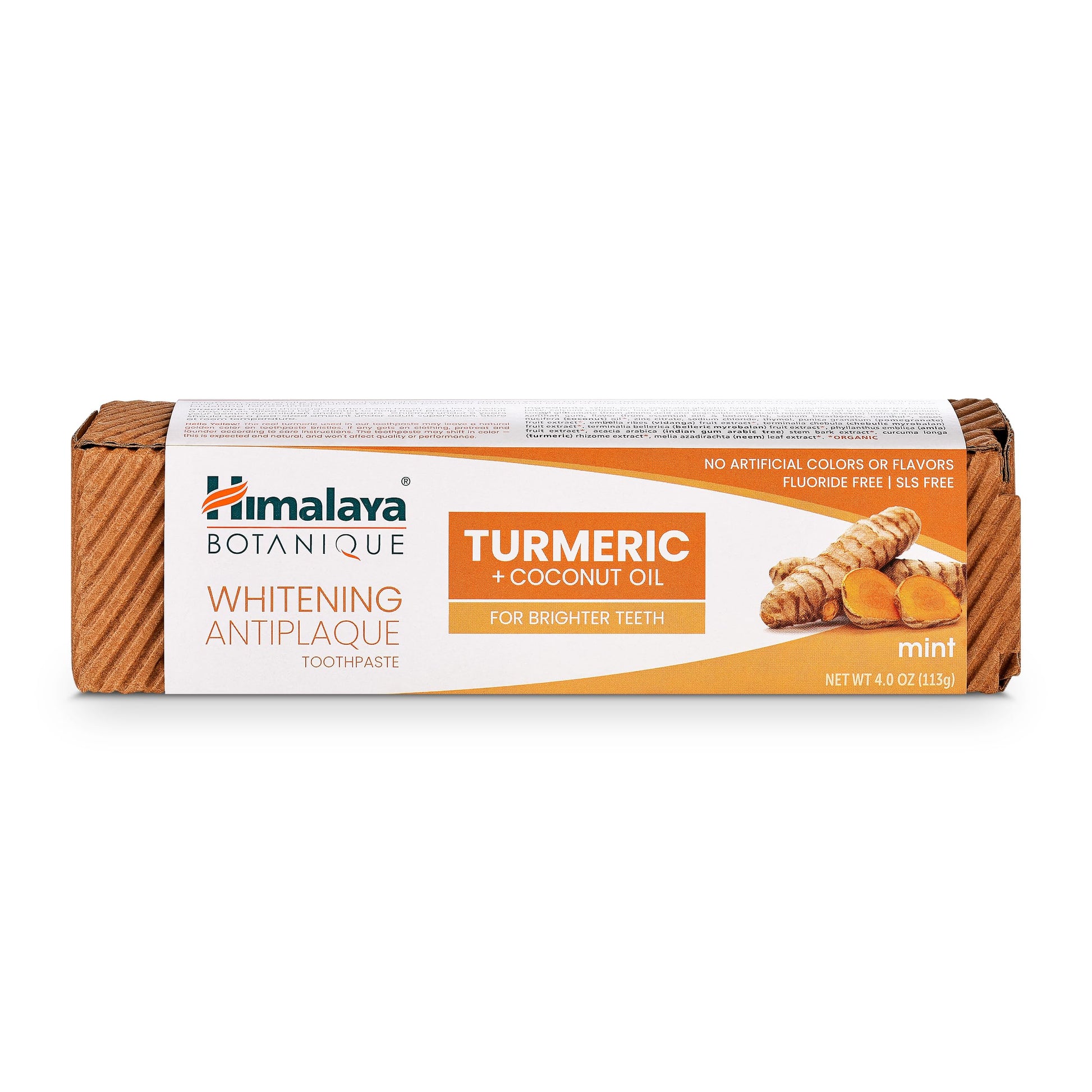Himalaya Botanique Turmeric & Coconut Oil Whitening Antiplaque Herbal Toothpaste, Whitens Teeth, Fluoride Free, No Artificial Flavors, SLS Free, Vegan, Cruelty Free, Foaming, Mint Flavor, 4 Oz, 1 Pack - Nirvana Guru