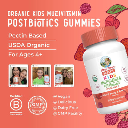 MaryRuth Organics Kids Vitamins | USDA Organic | Multivitamin Gummies + Postbiotics for Ages 4+ | Lactobacillus Rhamnosus | Vegan | Non-GMO | 60 Count - Nirvana Guru