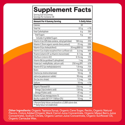 SmartyPants Organic Kids Multivitamin Gummies: Probiotics, Omega 3 (ALA), Vitamin D3, C, Vitamin B12, B6, A, K & Zinc for Immune Support, Biotin, Three Fruit Flavors, 120 Count (30 Day Supply) Nirvana Guru