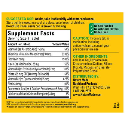 Nature Made Super B Complex with Vitamin C and Folic Acid, Dietary Supplement for Immune Support, 140 Tablets, 140 Day Supply - Nirvana Guru
