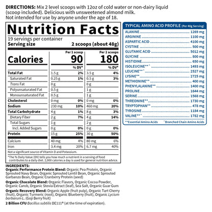Organic Vegan Chocolate Protein Powder with Probiotics, BCAAs, 30g Plant Protein, NSF Certified, Gluten Free & Sport, Non GMO, Garden of Life Sport Protein Powder - 19 Servings - Nirvana Guru