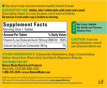 Nature Made Vitamin D3 2000 IU (50 mcg), Dietary Supplement for Bone, Teeth, Muscle and Immune Health Support, 400 Tablets, 400 Day Supply - Nirvana Guru